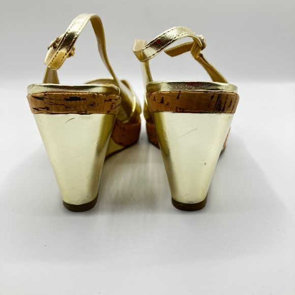 Metallic Gold Slingback Wedge Sandals - Picture 5 of 9